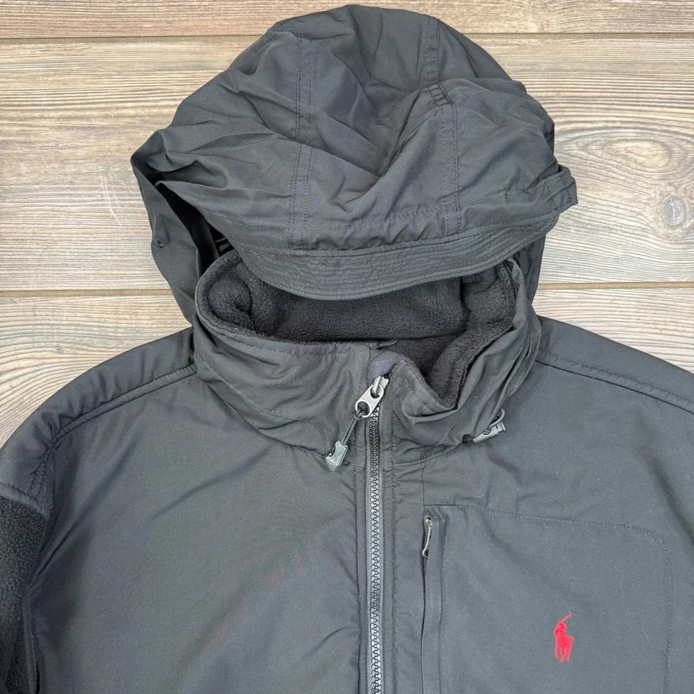 Polo Ralph Lauren‎ Polartec Fleece Jacket Mens XL Black Hybrid Full Zip Hooded